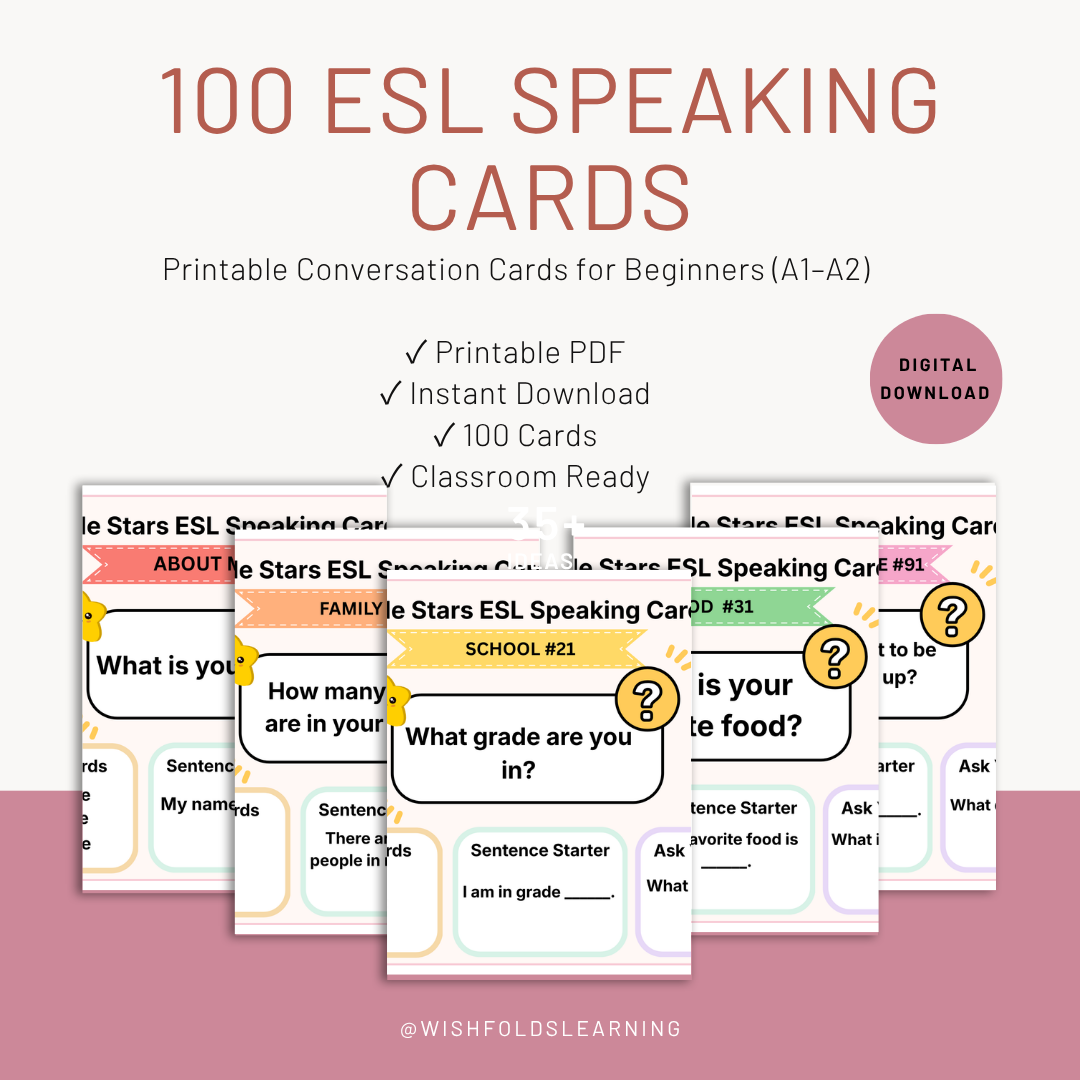 ESL Speaking Cards for Beginners | 100 Printable Conversation Activities (A1-A2)