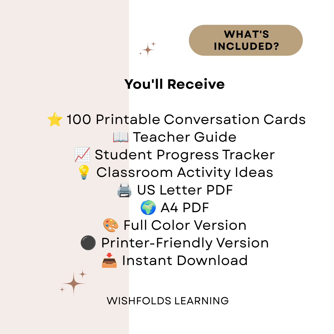 ESL Speaking Cards for Beginners | 100 Printable Conversation Activities (A1-A2)