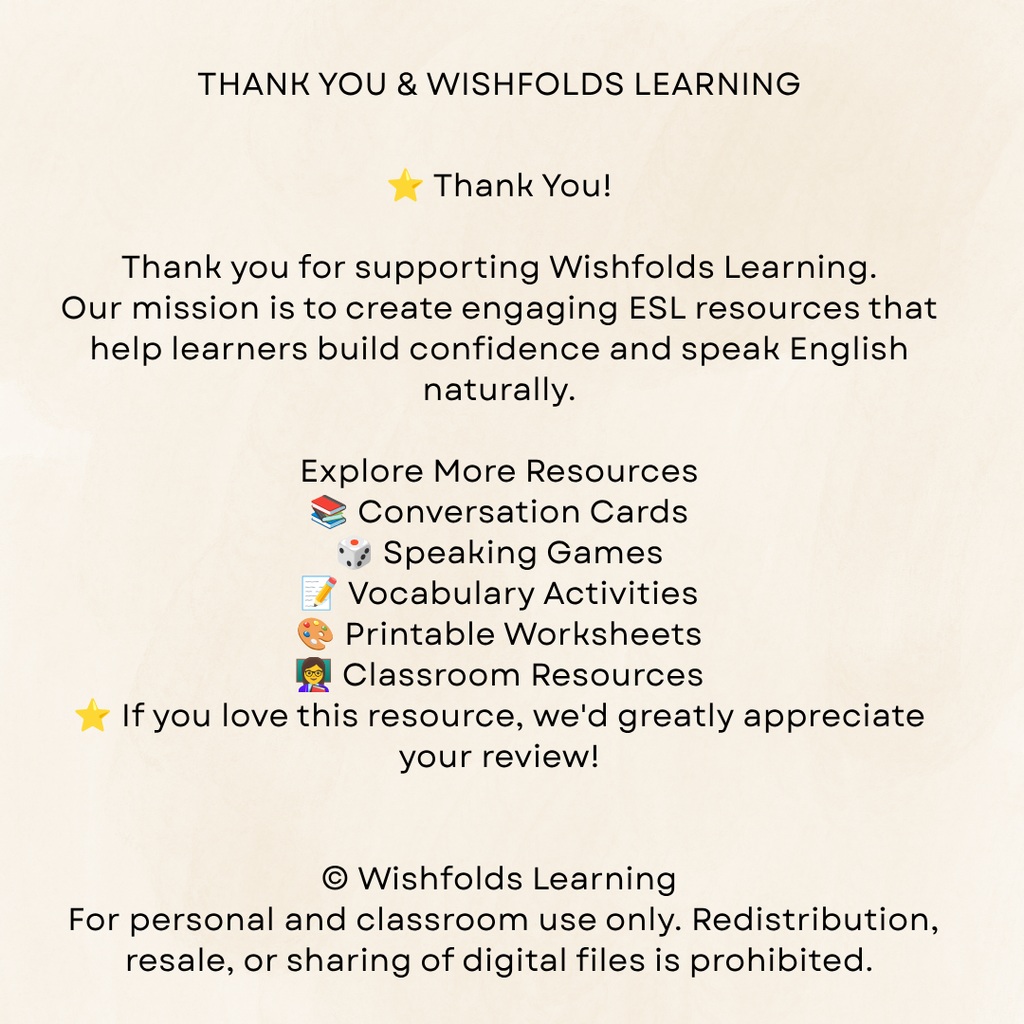 ESL Speaking Cards for Beginners | 100 Printable Conversation Activities (A1-A2)